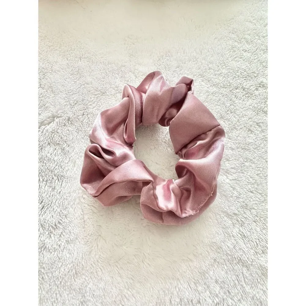 Dusty rose color satin hair scrunchie